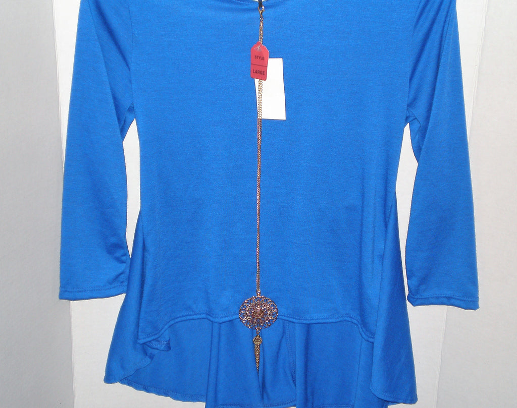 George A ltd royal blue hi low tassle neck long sleeve knit