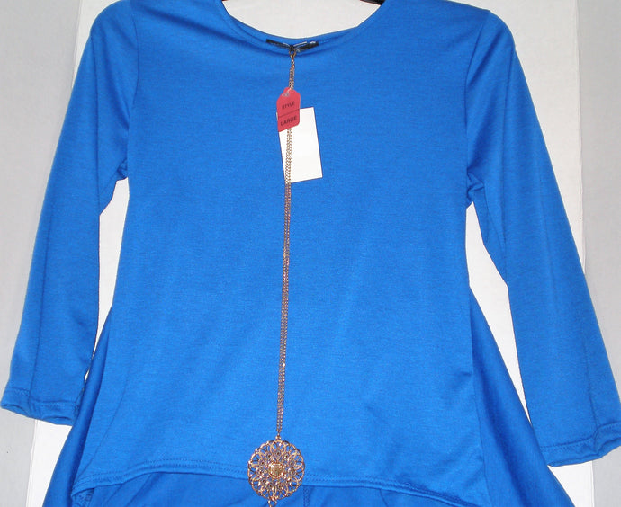 George A ltd royal blue  hi low tassle neck long sleeve knit top (juniors)